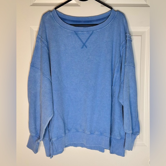 American Eagle seriously lived in Blue Waffle Knit Sweater - Picture 1 of 3